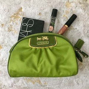 NWOT Coach satin and leather makeup case